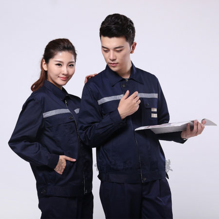 藏青拼米色滌棉線卡食品高檔工衣高端服裝定制AC090-SP
