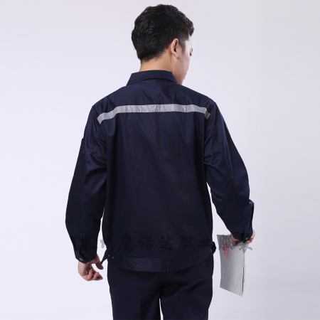 藏青拼米色滌棉線卡倉儲包裝工作服AC090-CC